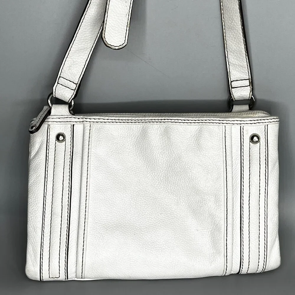 TIGNANELLA GENUINE WHTE LEATHER WITH ORGANIZER 3 SECTIONS CROSSBODY/SHOULDER BAG - Picture 2 of 5